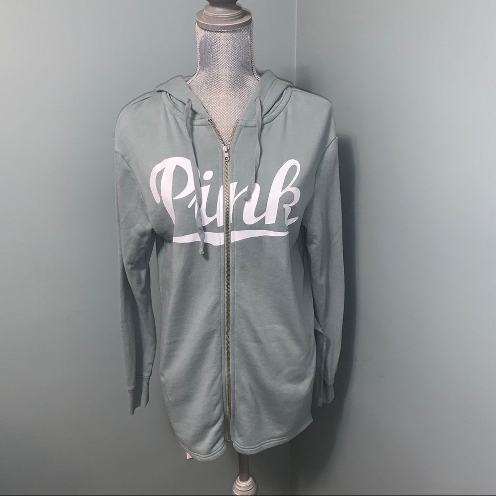 PINK Victoria’s Secret green full zip hoodie sweater long sleeve womens size XS